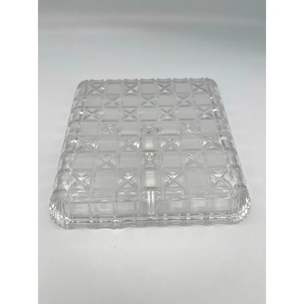 Vintage Indiana Glass Clear Block & Stars 3 Part Square Relish Dish 7”